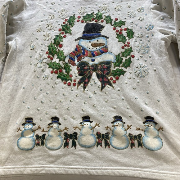 Vintage Late 90s Ugly Christmas Snowman Sweatshirt Puff Paint USA Womens L - Picture 2 of 15